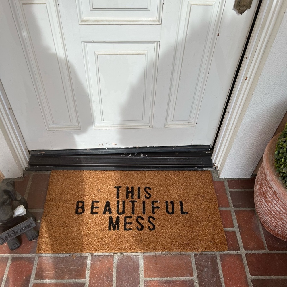 Brown and Black Coir Door Mat with Bold Text